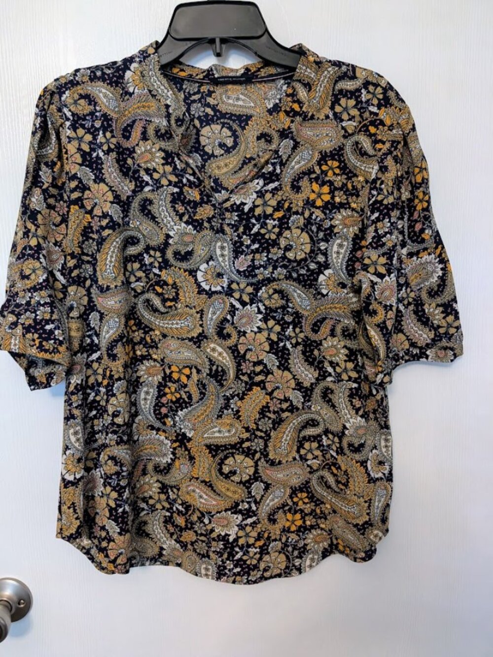 Tommy Hilfiger dark navy paisley blouse top